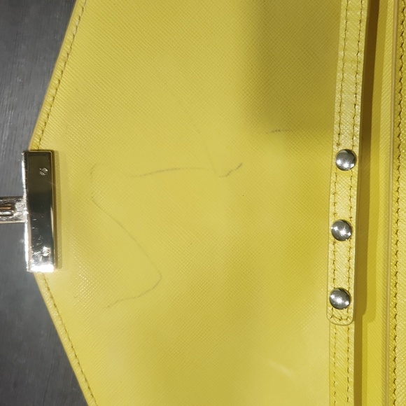 Tory Burch T-Lock Saffiano Leather Clutch w/ shoulder strap/crossbody, Yellow - Picture 7 of 10